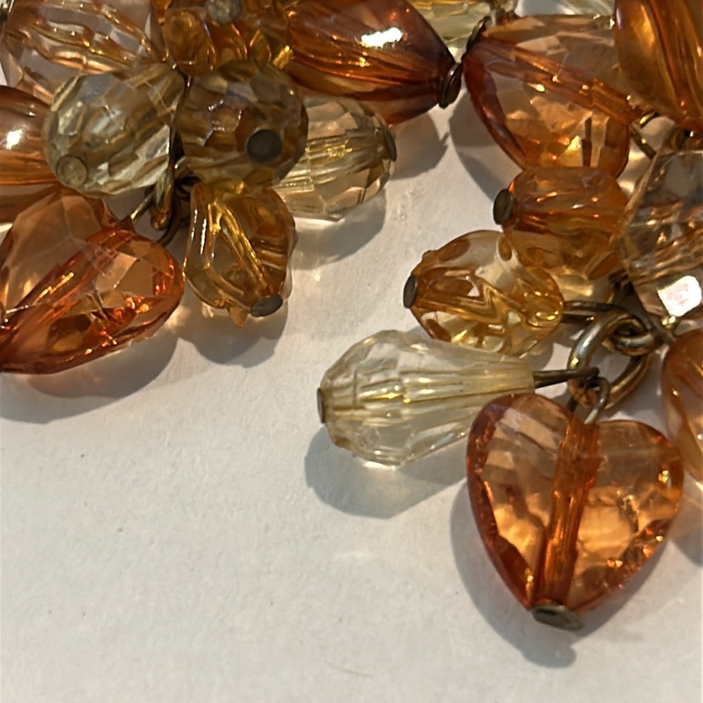 Vintage Cluster Earrings Dangling Beads Warm Hues of Citrine Colors - Picture 2 of 6